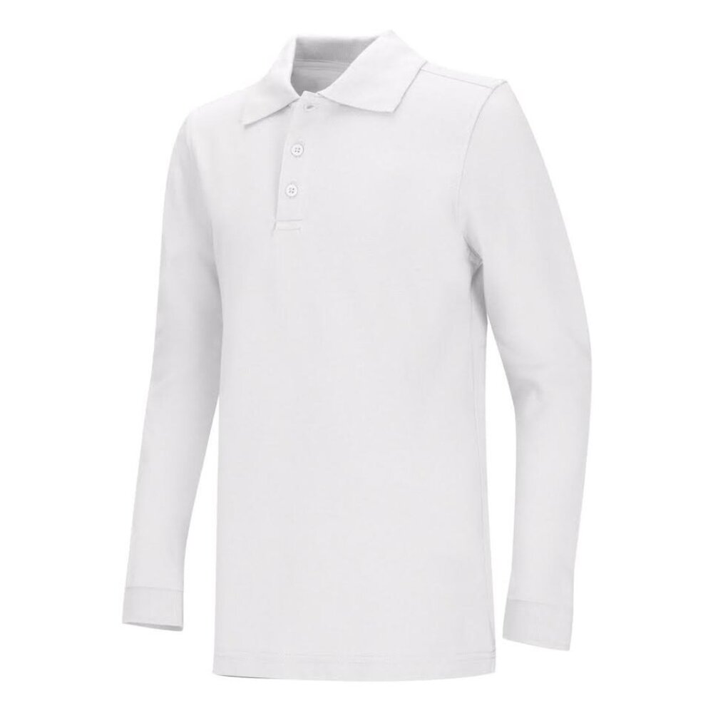 Classroom 58352 Youth Unisex Long Sleeve Pique Polo White